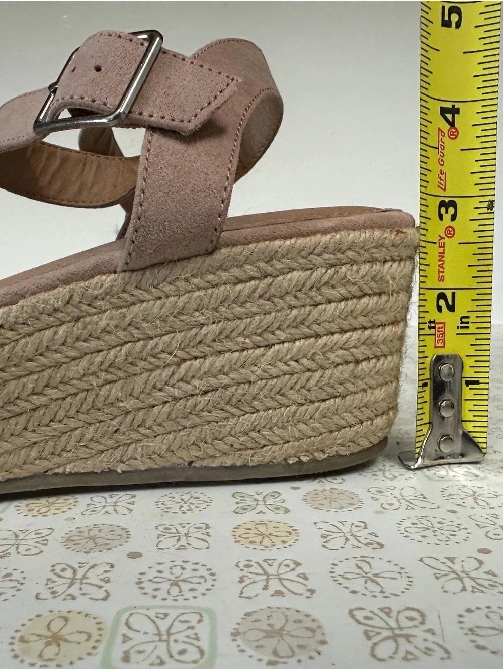 Time and Tru Blush Espadrille Wedge Sandals with Rhinestone Strap